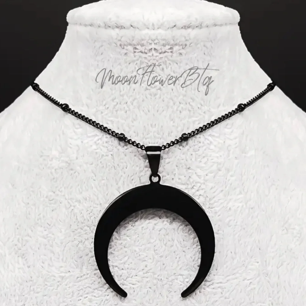 Large Black Goth Moon Pendant Necklace - Picture 2 of 7